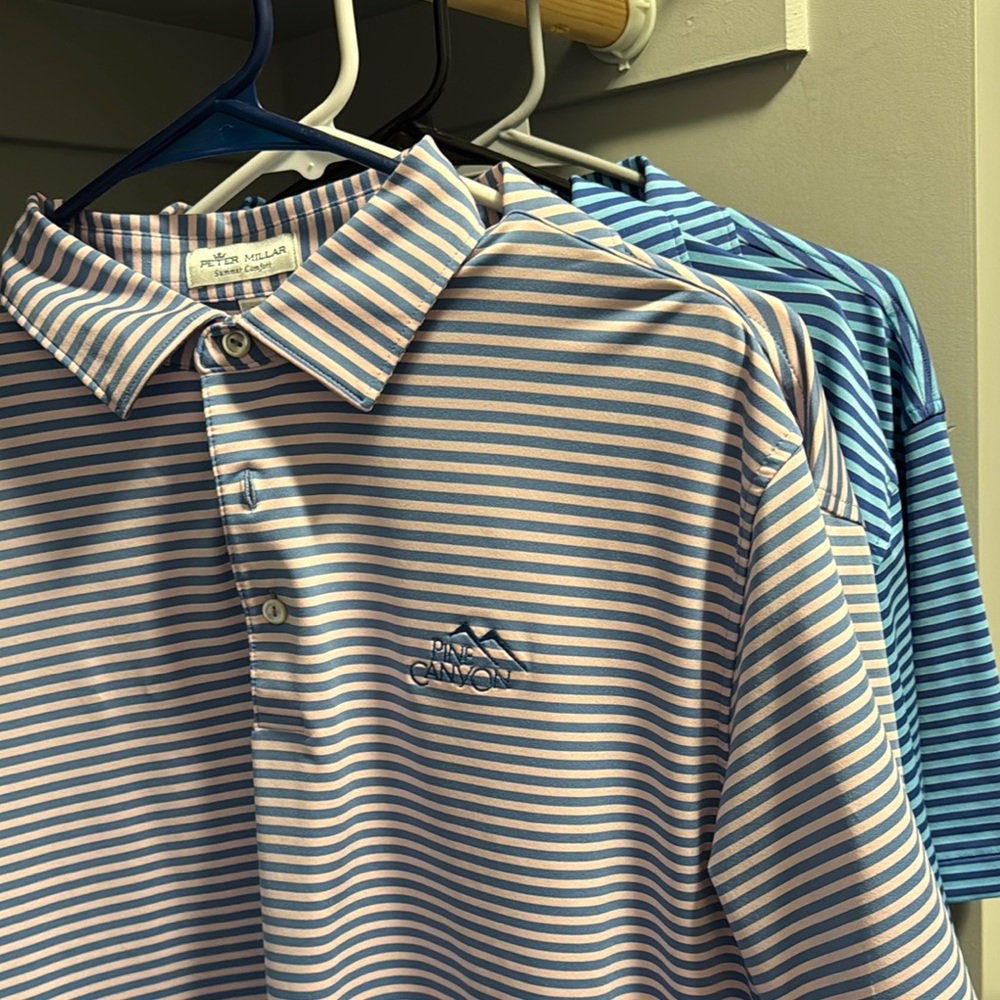 Peter Millar Striped Men's Polo Shirt - Pink and Blue - Size Large